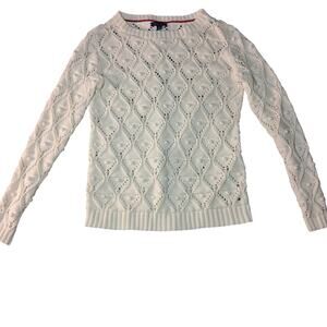Tommy Hilfiger White Knit Sweater Light Academia Size Small Diamond Pattern